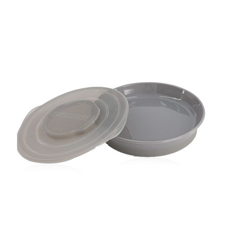 Twistshake Plato Antideslizante con Tapa Gris 1 Ud