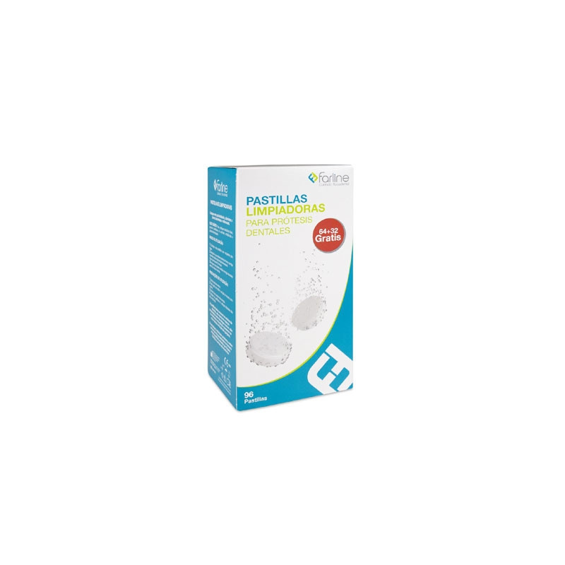Farline Pastillas Limpiadoras para Protesis Dentales 64+32 Uds