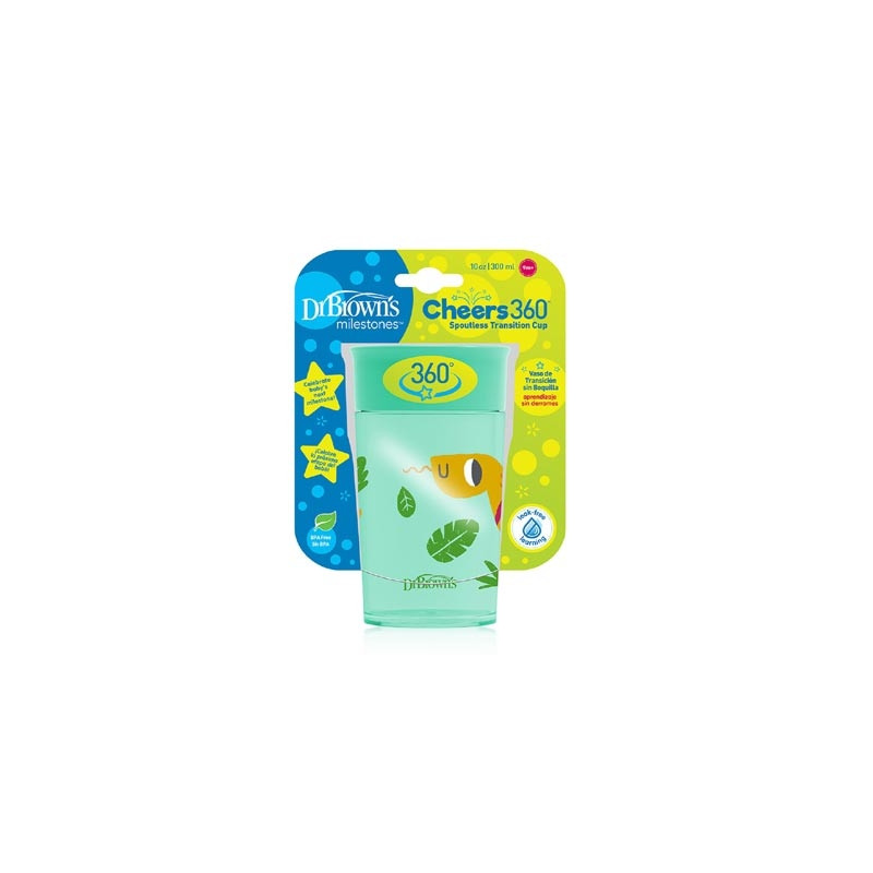 Dr Browns Cheers 360 Vaso Transicion Sin Boquilla Verde 9m+ 300ml