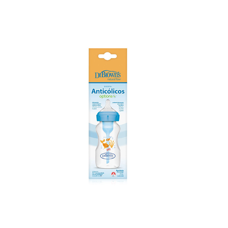 Dr Browns Options+ Biberon Boca Ancha Tetina Silicona Azul 270ml