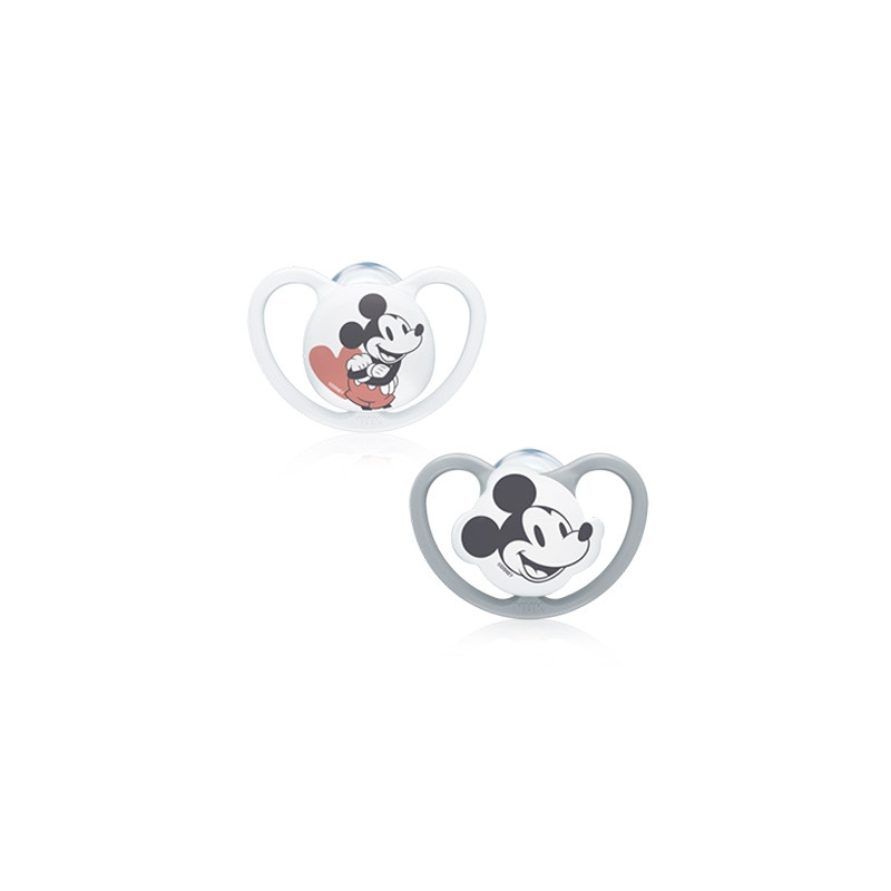 Nuk Space Mickey Chupete Silicona Gris-Blanco 18-36m 2 Uds