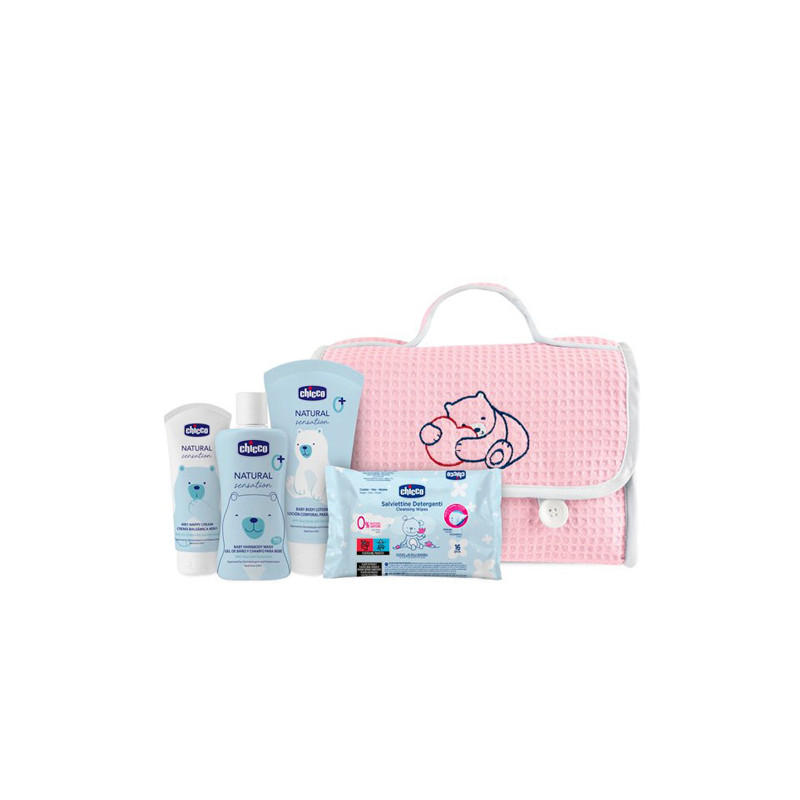 Chicco Natural Sensation Bolsa Cosmetica Pique Rosa 4 Productos