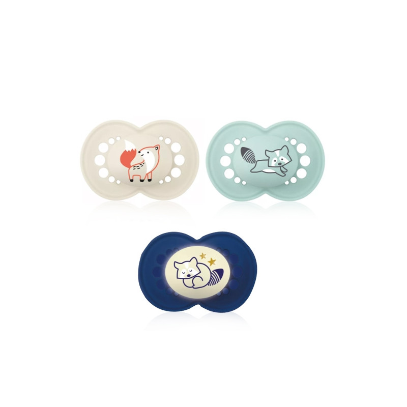 Mam Original Day-Night Chupete Silicona Azul 6M+ 3 Uds