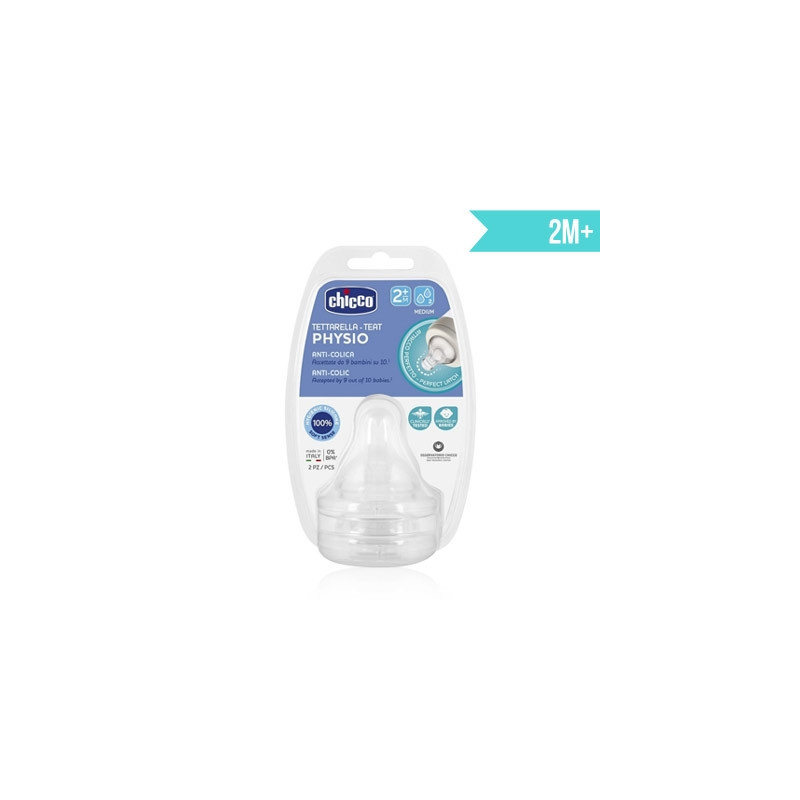 Chicco Tetina Physio Anti-Colico Silicona Flujo Medio 2m+ 2 Uds