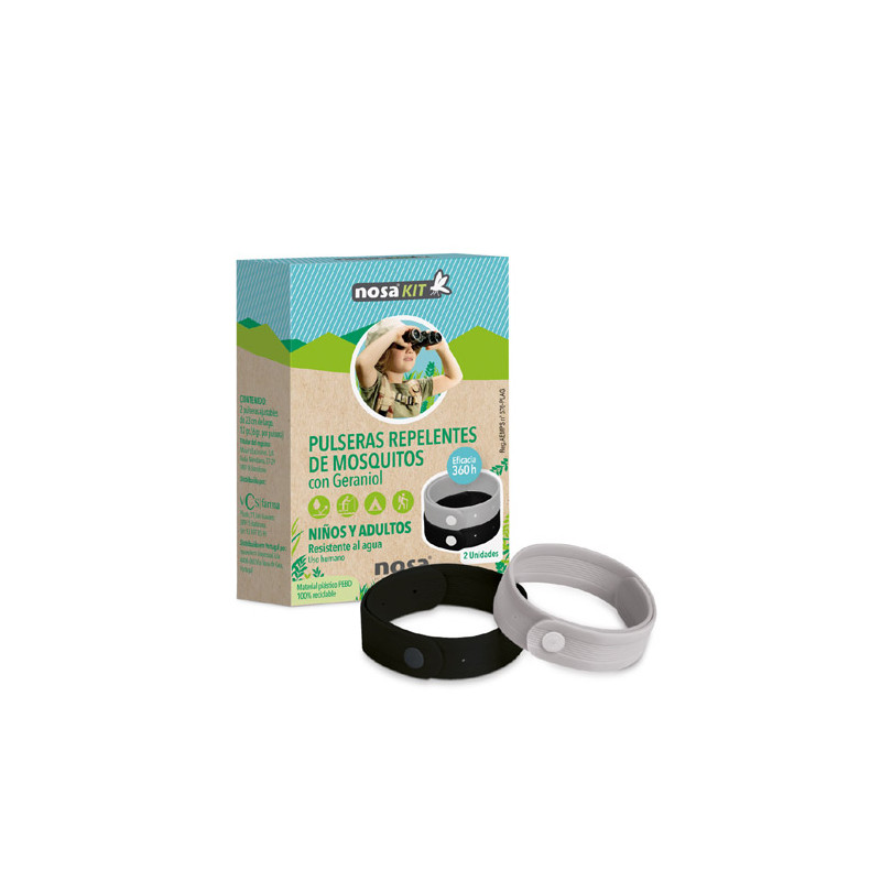 Nosa Kit Pulsera Repelente de Mosquitos Negra y Gris 2 Uds