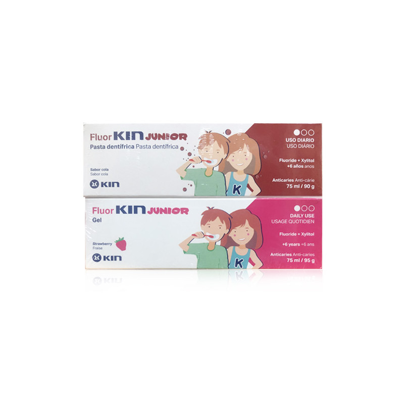 Fluorkin Junior Gel Fresa 75ml + Pasta Dental Sabor Cola 75ml