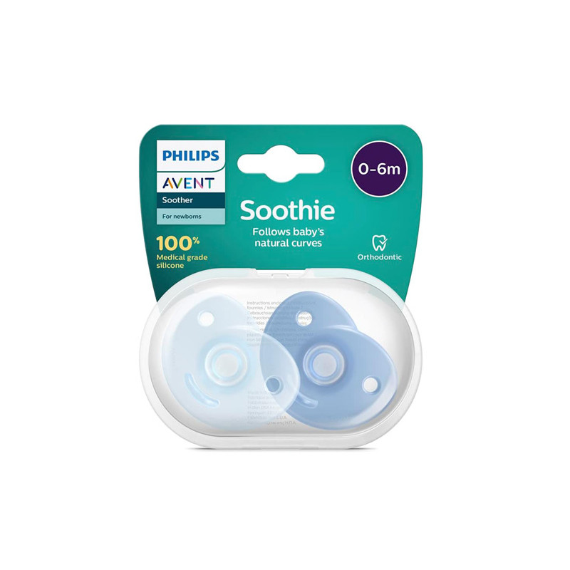 Avent Chupete Shootie Silicona Azul 0-6m 2 Uds
