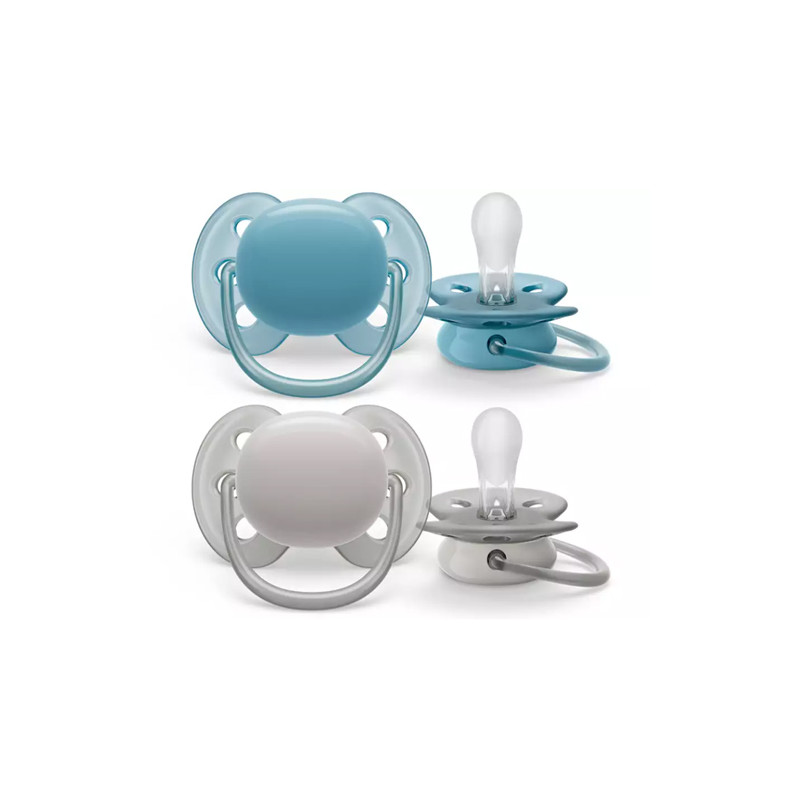 Avent Chupete Silicona Ultra Soft Azul-Gris 6-18m 2 Uds