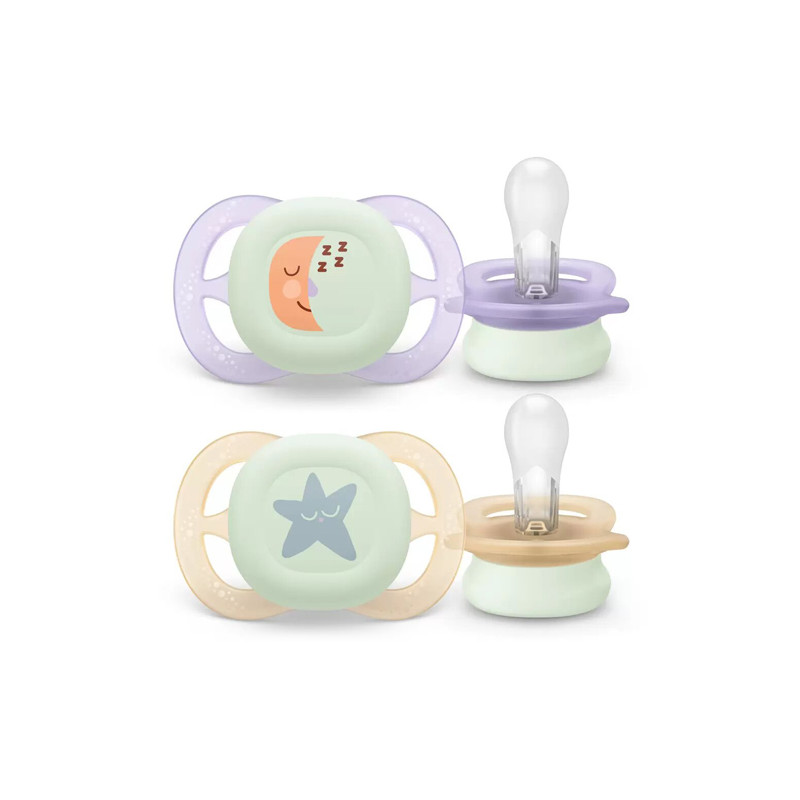Avent Ultra Start Chupete Nocturno Morado-Beige 0-2m 2Uds