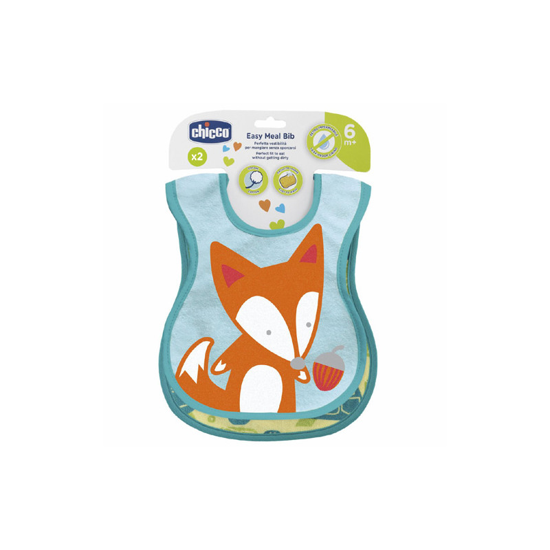 Chicco Baberos Algodon Retro Impermeable 6m+ 2Uds