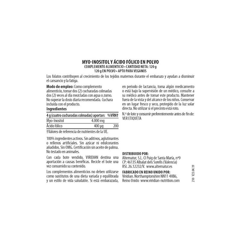 Viridian Myo-Inositol y Acido Folico 120gr