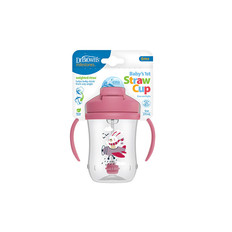 Dr Browns Vaso con Pajita Rosa 6m+ 270ml