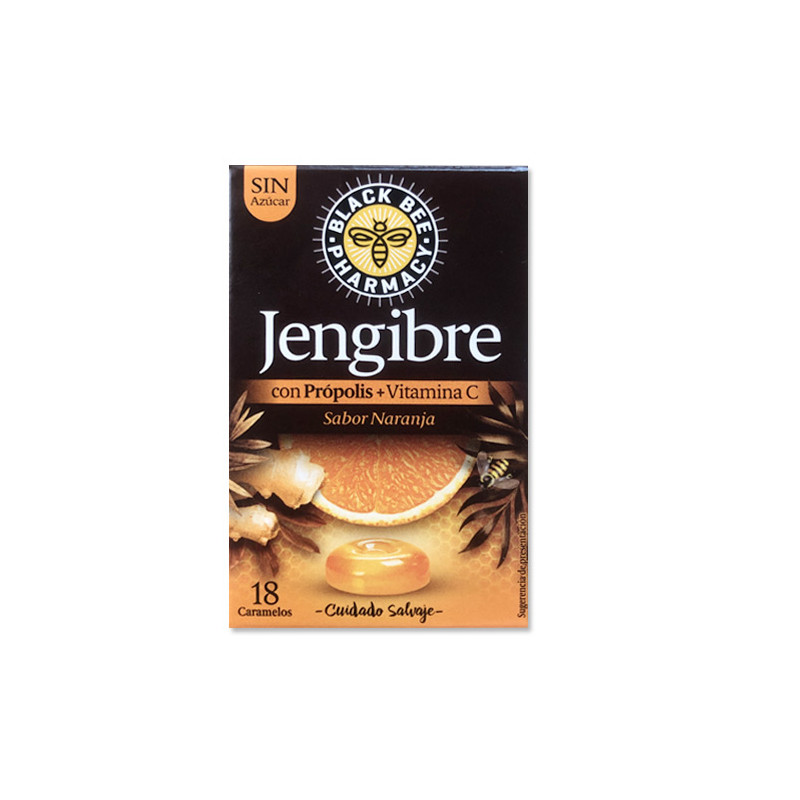 Black Bee Jengibre Caramelos Propolis + VitC Sabor Naranja 18Uds