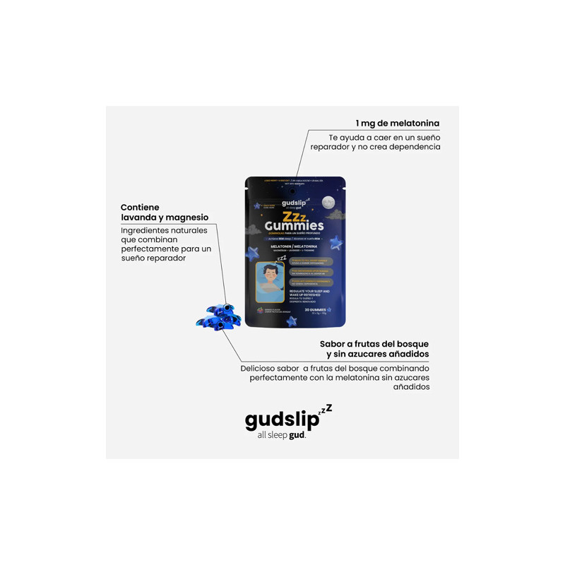 Gudslip Melatonina Sabor Frutos del Bosque 30 Gummies