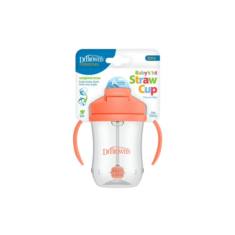 Dr Browns Vaso con Pajita Antiderrame Coral 6M+ 270ml