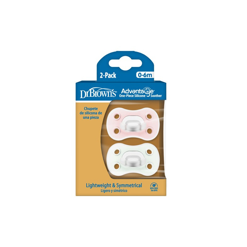 Dr Browns Advantage Chupete Silicona Rosa-Verde 0-6m 2Uds