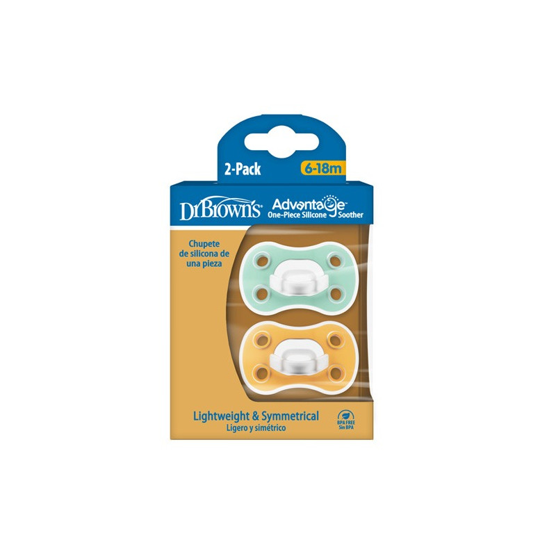 Dr Browns Advantage Chupete Silicona Verde-Amarillo 6-18m 2Uds