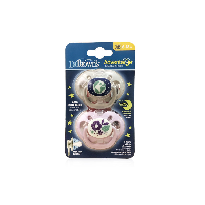 Dr Browns Advantage Chupete Silicona Nocturno T2 6-18m 2Uds - Farmacia en Casa Online