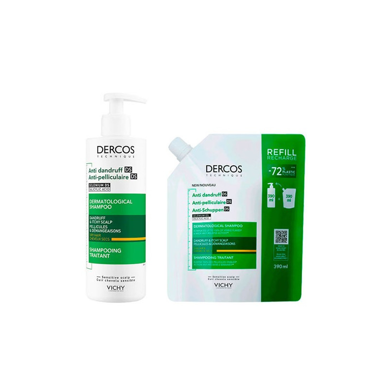 Vichy Dercos Anticaspa Champu Cabello Seco 390ml + Recarga 390ml - Farmacia en Casa Online
