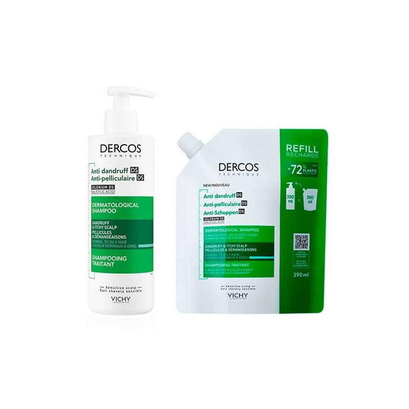 Vichy Dercos Anticaspa Champu Normal-Grasa 390ml + Recarga 390ml - Farmacia en Casa Online
