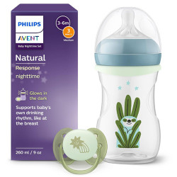 Avent Biberon Natural response Nocturno 3-6m 260ml + Chupete 0-6m