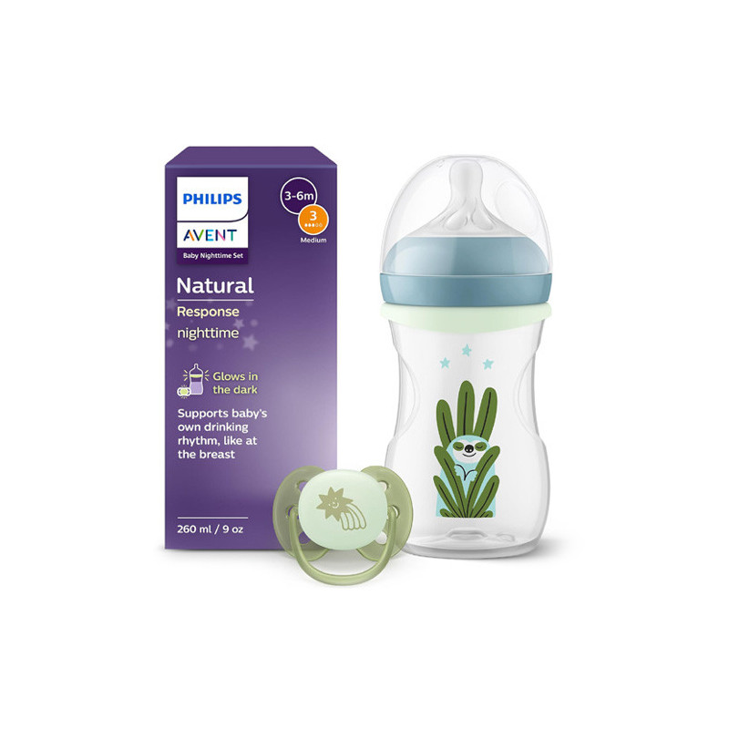 Avent Biberon Natural response Nocturno 3-6m 260ml + Chupete 0-6m