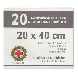 Gran Cruz Compresas Esteriles Algodon Hidrofilo 20x40cm 20Uds