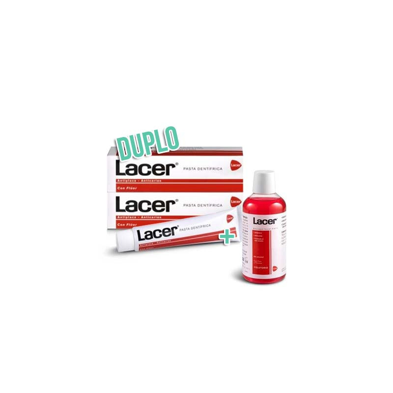 Lacer Pasta dental fluor duplo 2x125 ml + colutorio 200 ml