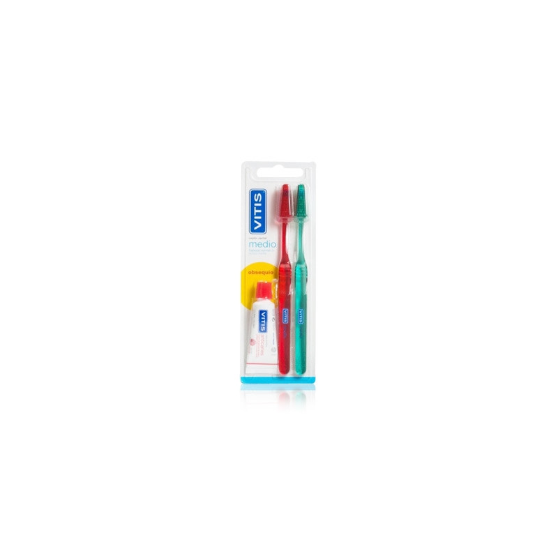 Vitis Cepillo Medio 2 Uds +  Pasta Dental Anticaries 15ml