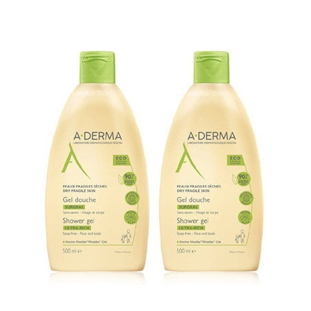 Aderma Gel de Ducha Sobregraso Sin Jabon Duplo 2x500ml