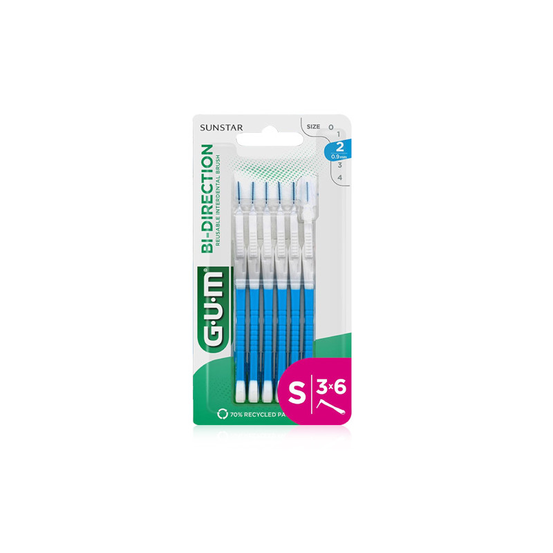 Gum Bi-Direction Cepillo Bi-Direccional Tamaño ISO-2 6Uds