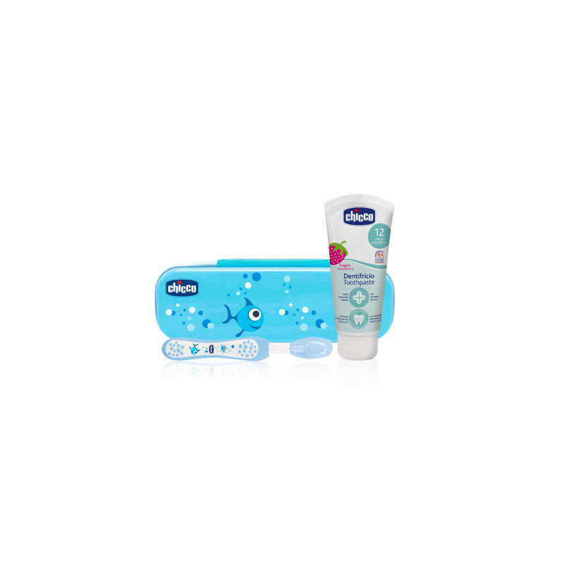 Chicco Dentifrico infantil fresa 12m+ 50ml +cepillo +estuche azul
