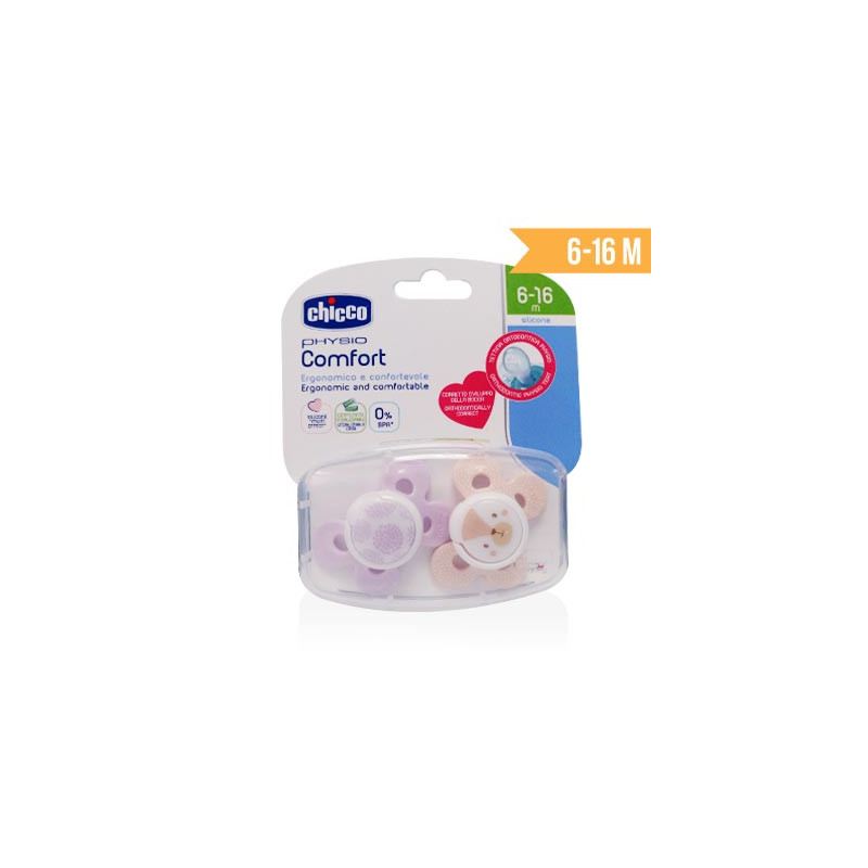 Chicco Chupete silicona physio comfort 6-16m+ rosa 2 uds