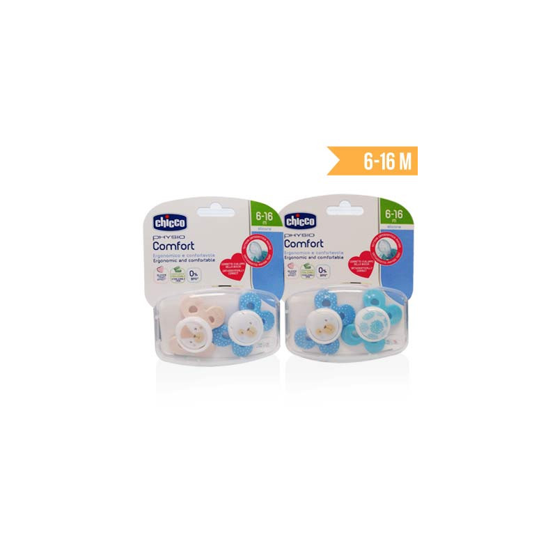 Chicco Chupete silicona physio comfort 6-16m+ azul 2 uds