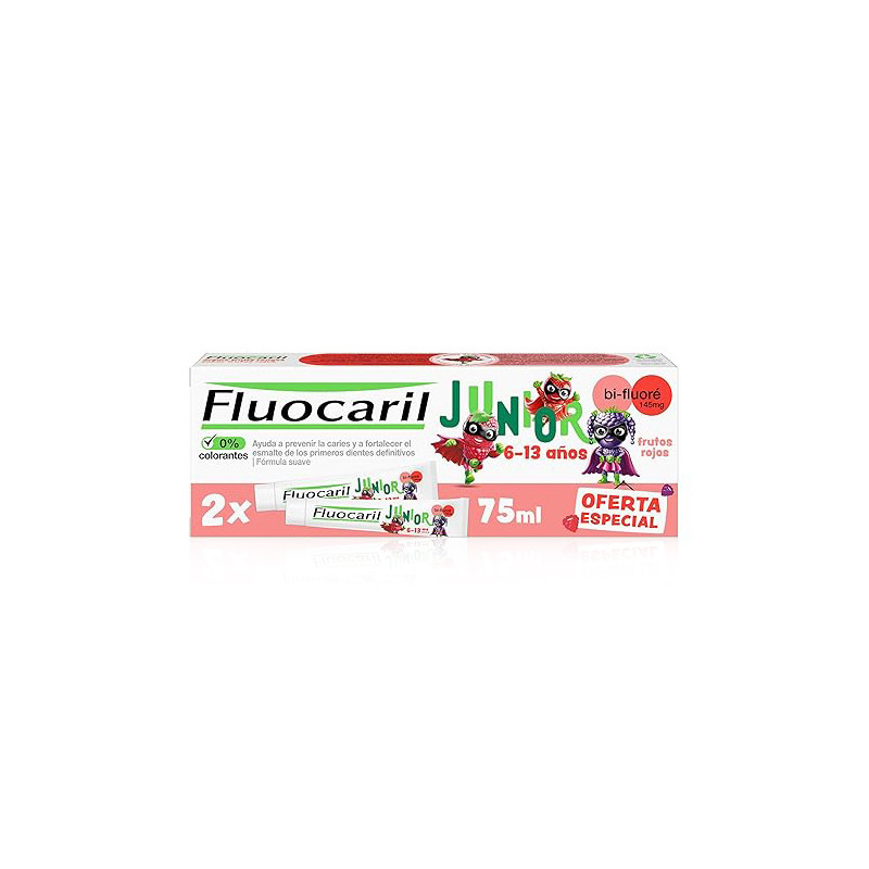 Fluocaril Junior 6-12 Años Gel Sabor Frutos Rojos Duplo 2x75ml