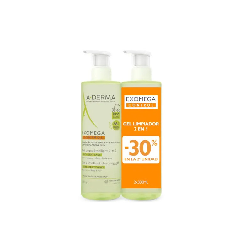 Aderma Exomega Gel Limpiador 2 en 1 Cuerpo-Cabello Duplo 2x500ml