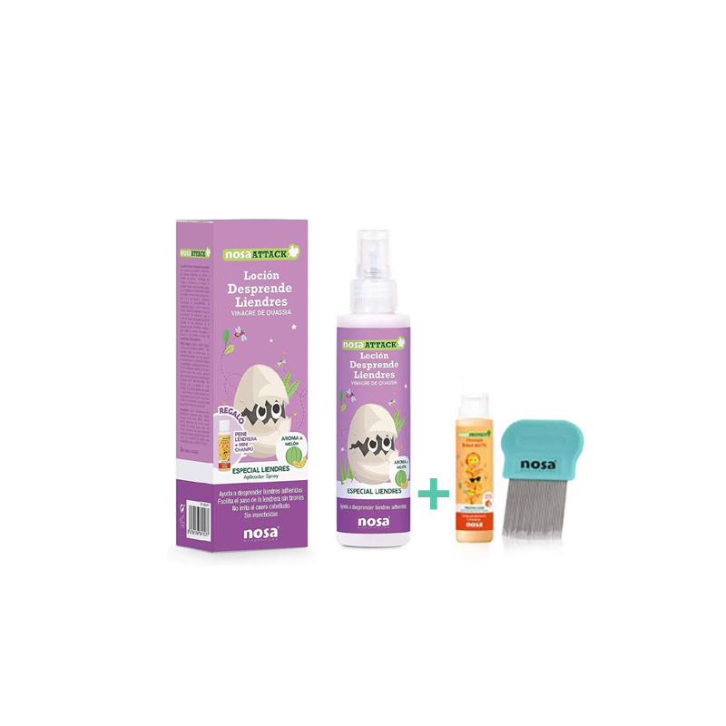 Nosa Attack Locion Liendres Spray 100ml + Champu 15ml + Lendrera