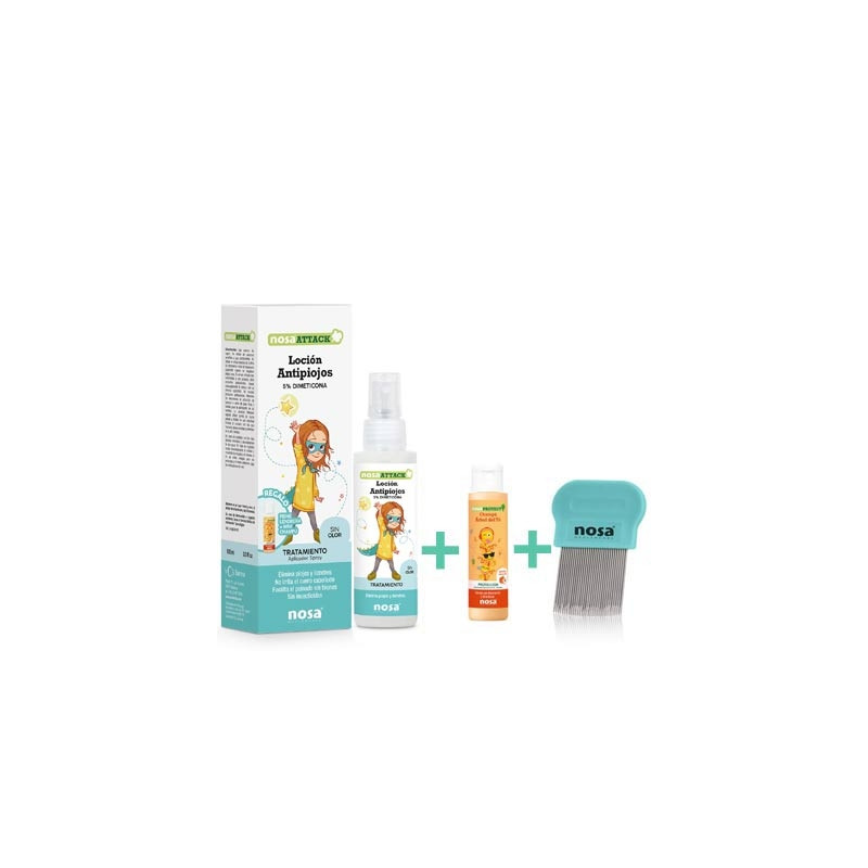 Nosa Attack Locion Antipiojos Spray 100ml + Champu 15ml +Lendrera