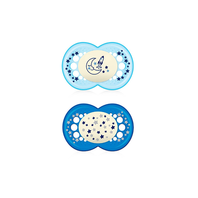 Mam Original Night Chupete Silicona Nocturno Azul 16m+ 2 Uds