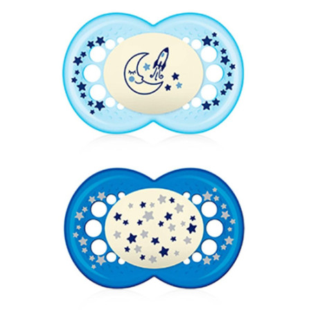 Mam Original Night Chupete Silicona Nocturno Azul 16m+ 2 Uds
