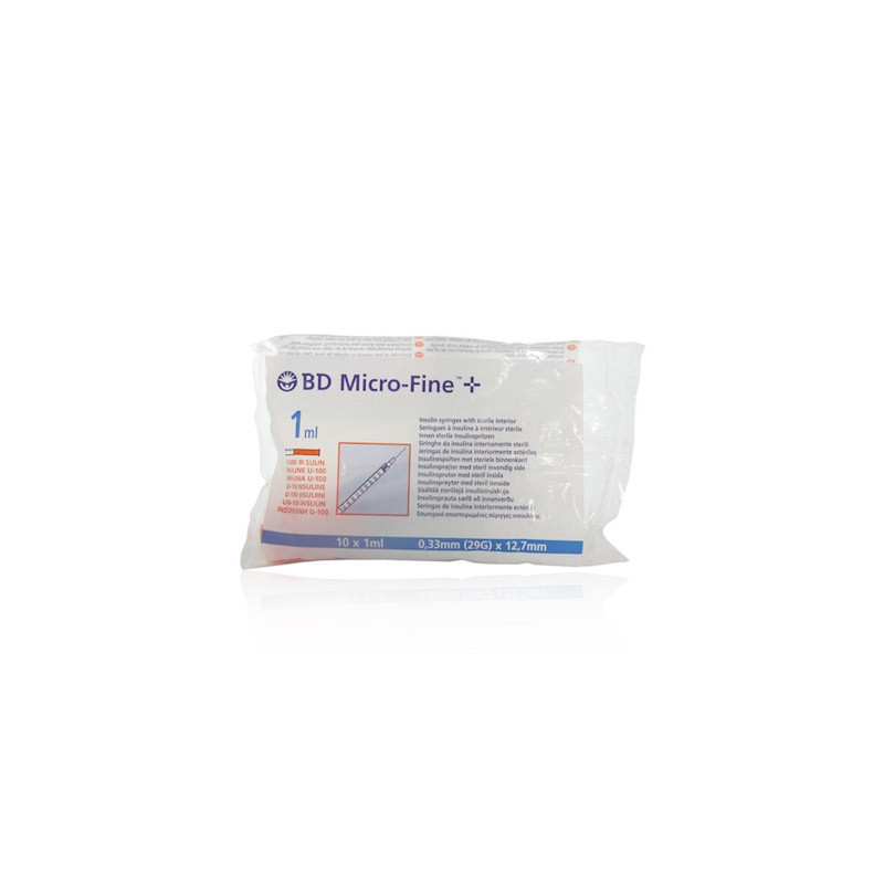 Escala Jeringa BD Micro-Fine Insulina 1ml Aguja 29g 10 Uds