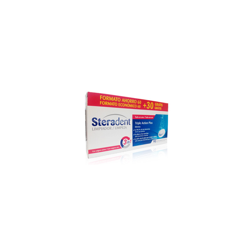 Steradent Triple acción plus limpieza prótesis 60+30 tabletas
