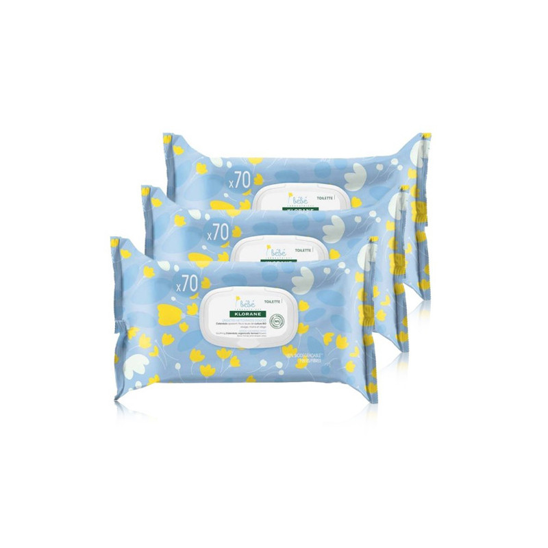 Klorane Bebe Toallitas Limpiadoras Suaves Triplo 3x70 Uds