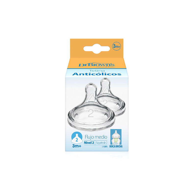 Dr Browns Options Tetina Silicona Boca Ancha Nivel 2 3m+ 2 Uds