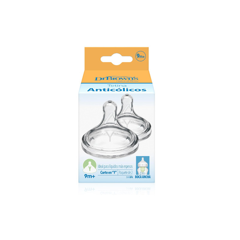 Dr Browns Options Tetina de Silicona Boca Ancha Corte Y 9m+ 2 Uds