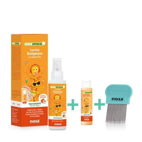 Nosa Attack Locion Antipiojos Melocoton 100ml +Champu 15ml +Peine