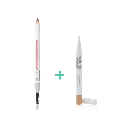 Belcils Lapiz de Cejas Bicolor + Iluminador Hipoalergenico