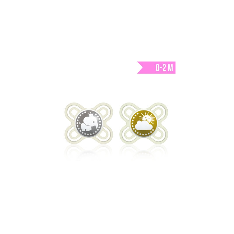 Mam Perfect Start Chupete Silicona Deco Gris-Amarillo 0-2m 2 Uds