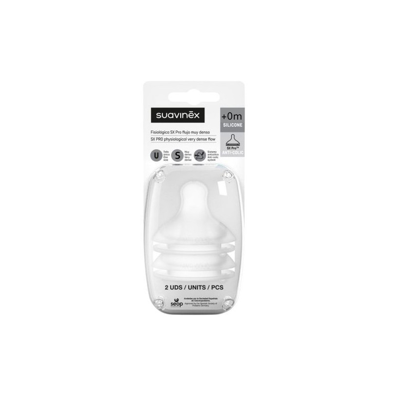 Suavinex Tetina Fisiologica SX Pro Silicona Flujo Lento 0m+ 2 Uds