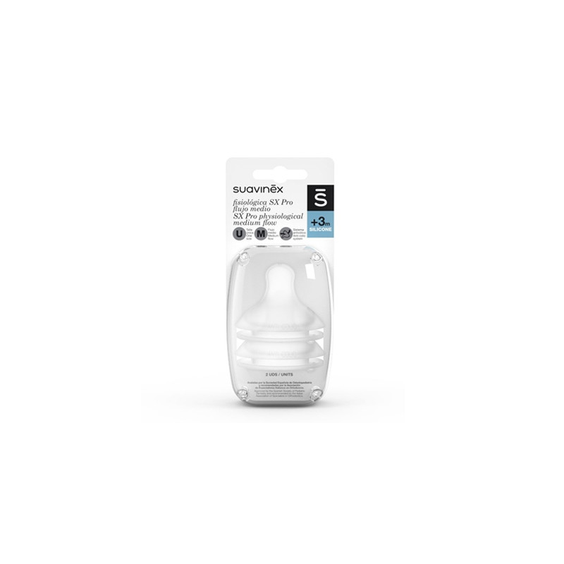 Suavinex Tetina Fisiologica SX Pro Silicona Flujo Medio 3m+ 2 Uds